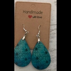 Teal flower sublimation teardrop earrings